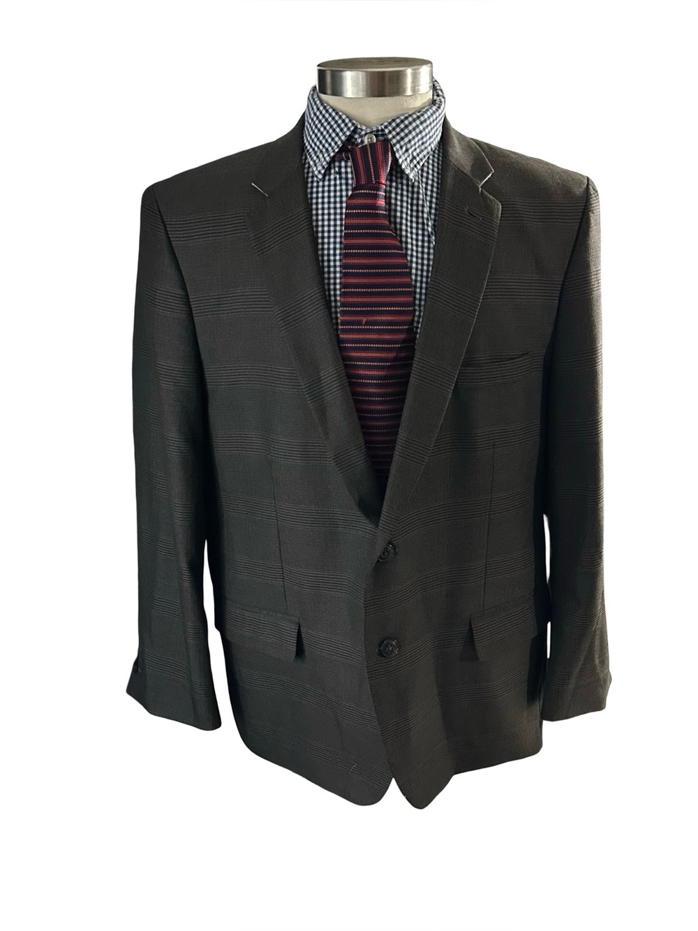Haggar Gray Suit Jacket Men Sz 48R 1926 Originals Striped Plaid Sports Coat
